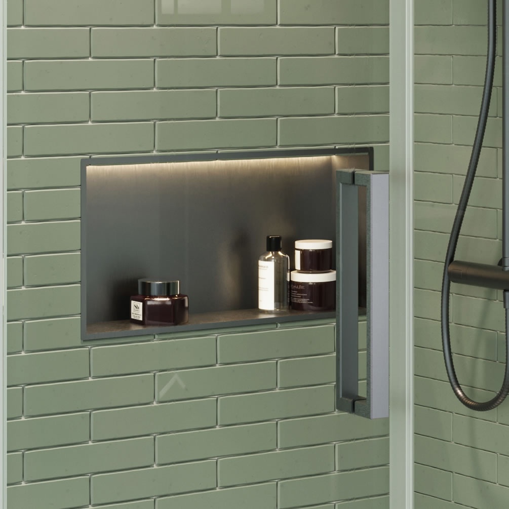 Lifestyle image of Crosswater Slate 610 x 305mm LED Shower Niche